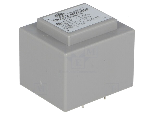 Transformator: ingegoten; 2,4VA; 230VAC; 6V; 400mA; PCB; IP00 Transformator: ingegoten; 2,4VA; 230VAC; 6V; 400mA; PCB; IP00